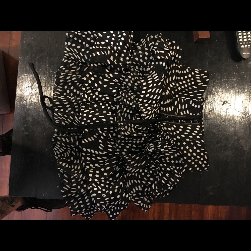 Black with white polka dot high waist frill skirt